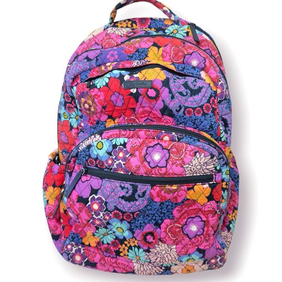 Vera Bradley Campus Backpack Floral Fiesta Laptop Multiple Compartments Logo Zip - Picture 1 of 11